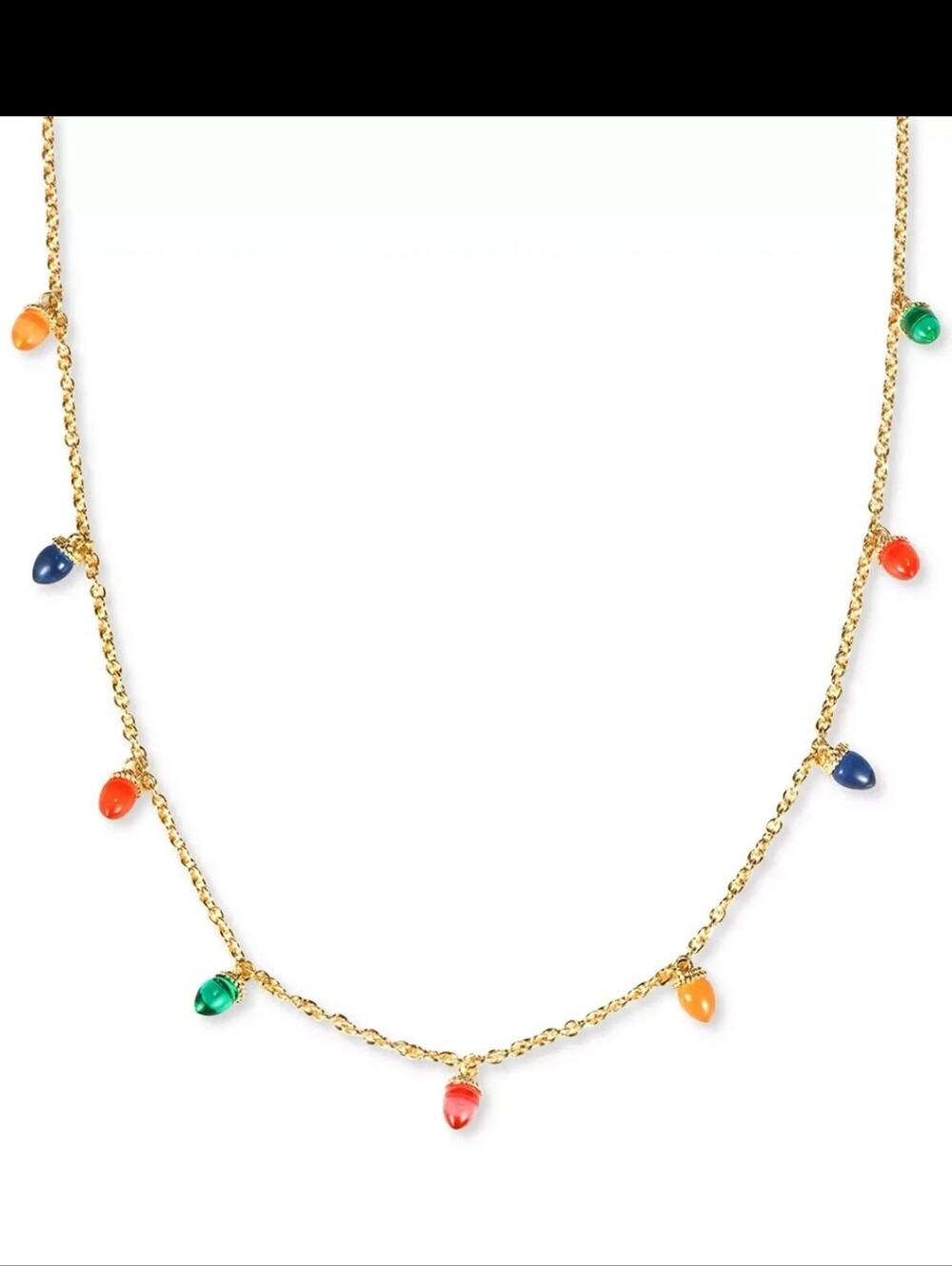 NWT Holiday Lane Christmas Light Bulb Necklace Gold Tone Multicolor 36" Macys CC